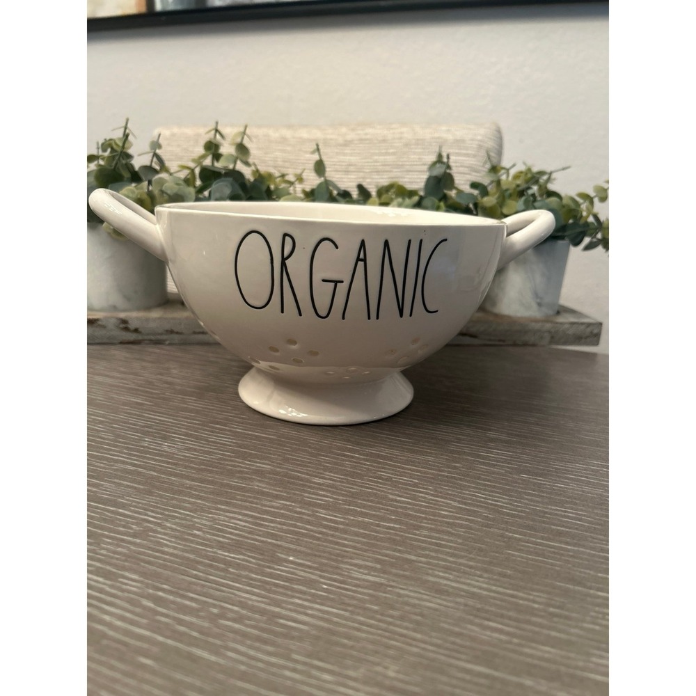 Rae Dunn "Organic" ceramic‎ colander strainer with white glaze